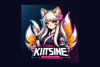 create modern kitsune girl mascot logo with free source file