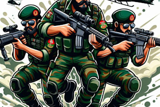 draw military themed anime and tactical for you
