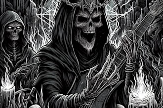 draw dark art illustration for metal t shirt merchadise