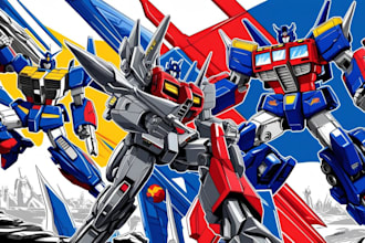 draw gundam, transformers, mecha robot in anime manga style