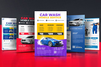 design car wash poster, menu, price list, and detailing leaflet