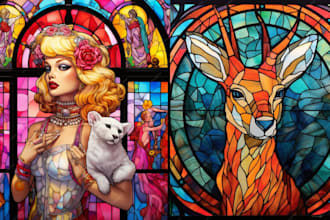 draw colorful stained glass fantasy art mosaic art digital illustration painting