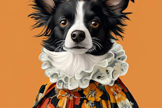 create vector illustration dog cat animal pet  portrait
