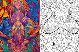 design stained glass fantasy glass art mosaic line art character or image style