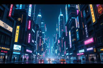 make an animation of a futuristic cyberpunk night city