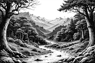engraving linocut style digital drawing art