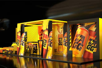 design 3d exhibition stand, booth, kiosk with assets for brand activation
