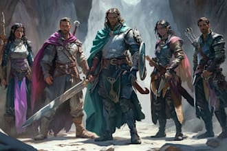 make a d and d character art and dnd party illustration