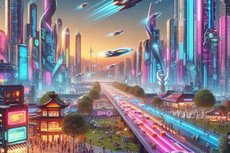 create sci fi or cyberpunk landscape artwork