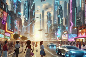 draw illustration of futuristic cyberpunk city