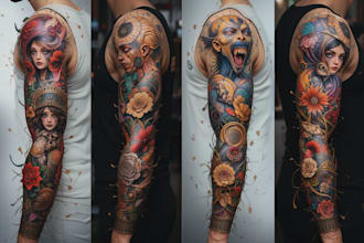 create custom realistic tattoo design, tattoo sleeve