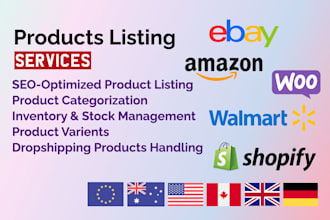 do shopify, amazon, ebay, woocommerce and walmart product listing and handling
