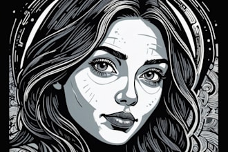 draw a custom digital art portrait in linocut style