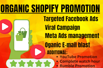 do shopify promotion, facebook ads, meta ads manager, youtube and rumble growth