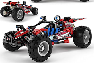 3d lego car model, exterior design, 3d buggy car,manual instruction,xml part,moc