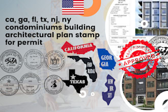 ca, ga, fl, tx, nj, ny condominiums building architectural plan stamp for permit