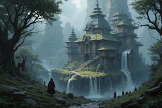 draw environment concept art, fantasy worlds