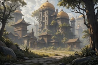 draw a game art, illustration, environment or concept art