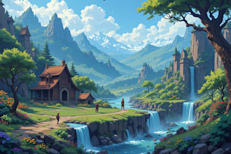 draw fantasy pixel art landscape scenes for you
