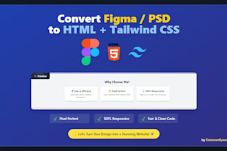 transform figma PSD adobe xd into clean HTML tailwind CSS
