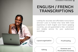 transcribe english or french audio or visual recordings
