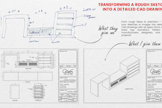 create detailed cad furniture drawings from your sketches