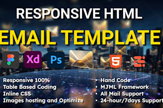 psd, xd, figma to HTML email template for mailchimp