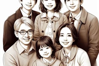 draw cute family or couple watercolor portrait illustration