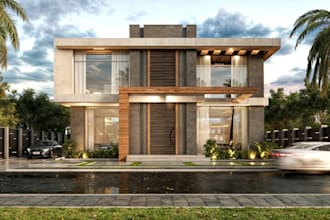 redesign architecture residential house, render cgi environment,villa 3d pergola