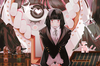 create kawaii anime style illustration for your oc, pc, fanart