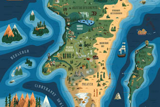 illustrate map, map design, 2d vector map, svg, travel guide, google map