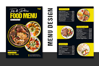 do amazing restaurant menu design and food menu design