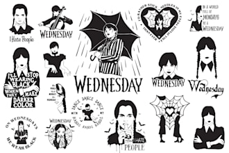 deliver 15 wednesday addams theme svg and png for tshirt designs for cricut