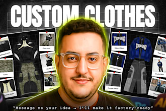 do custom streetwear clothing design with tech pack, mockups, and ecom images