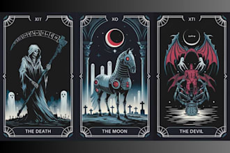draw retro vintage dark art illustration for tarot card game zodiac digital art