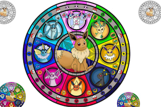 draw pokemon fakemon in stained glass digital art character design illustration