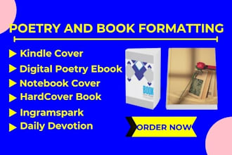 design and format kindle cover, poetry ebook, lulu, biography for ingramspark
