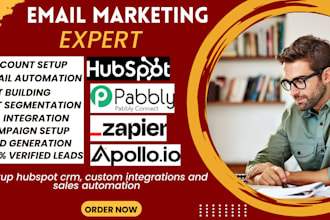 setup hubspot crm ,custom integration and sales automation pabbly zapier apollo