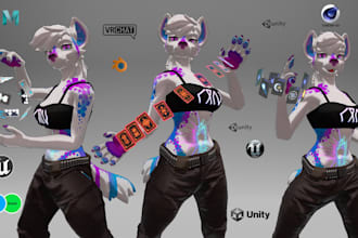 model custom furry vrchat avatar, furry model wickerbeast, 3d vtuber, vseeface