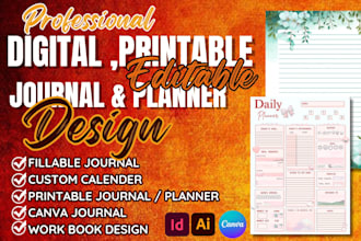 design, hyperlinked digital journal notebook planner template, fillable pdf form