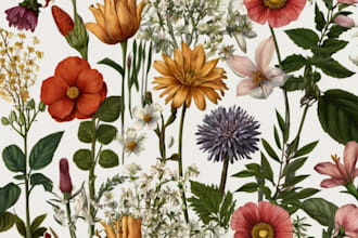 draw digital botanical illustrations of florals, plants,