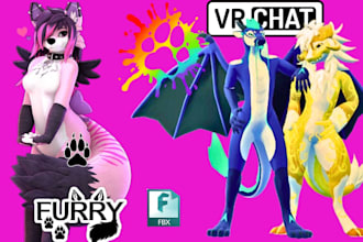 create vrchat character, 3d model 3d anime style furry avatar, animaze