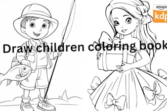 draw coloring book pages for children, children book illustration, book cover