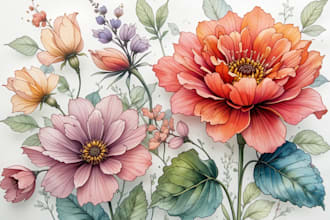 create a botanical watercolor illustration, floral drawing