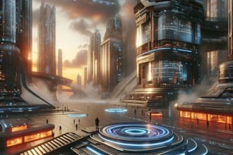 draw cyberpunk futuristic landscape or sci fi concept