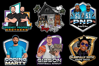 make custom cartoon logo for podcast, gaming or business