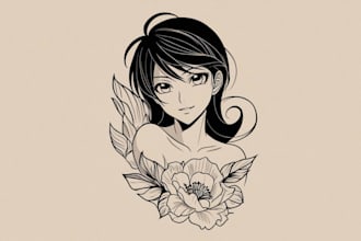 tattoo illustration anime style in lines