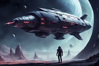 design spaceship, sci fi illustration and sci fi art