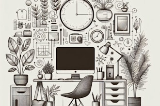 design home, office wall art, mural, decal, doodle art,
