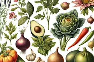 draw botanical illustrations of flowers, plants, fruits